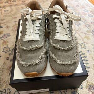 J Slides Women's Frayed Canvas Sneakers - Gray and White